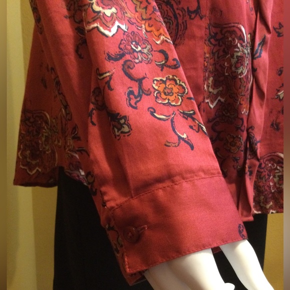 ❣️HP!❣️Coldwater Creek | Red Floral 100% Cotton Button Down Shirt - Picture 8 of 9